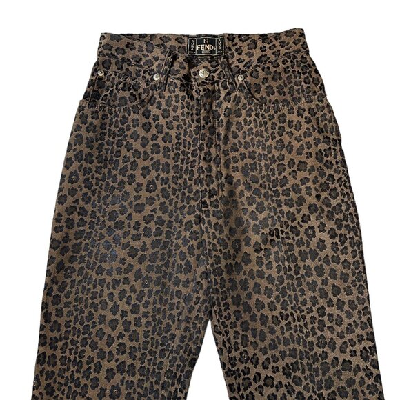 90s Vintage Fendi Leopard Print Jeans Pants Mid Rise Tapered Leg Animal Print. - Picture 2 of 6